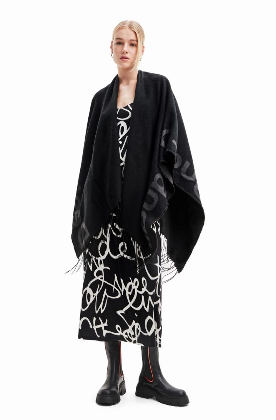 DESIGUAL Women's Reversible Logo Poncho - Stylish & Versatile Outerwear