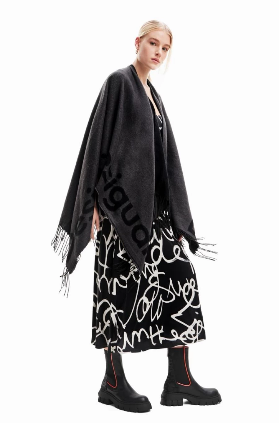 DESIGUAL Women's Reversible Logo Poncho - Stylish & Versatile Outerwear