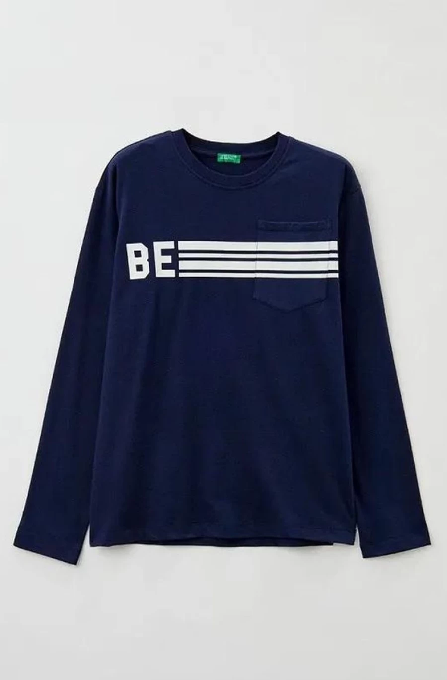 Benetton Boys' Long Sleeve Cotton T-Shirt with Logo & Pocket