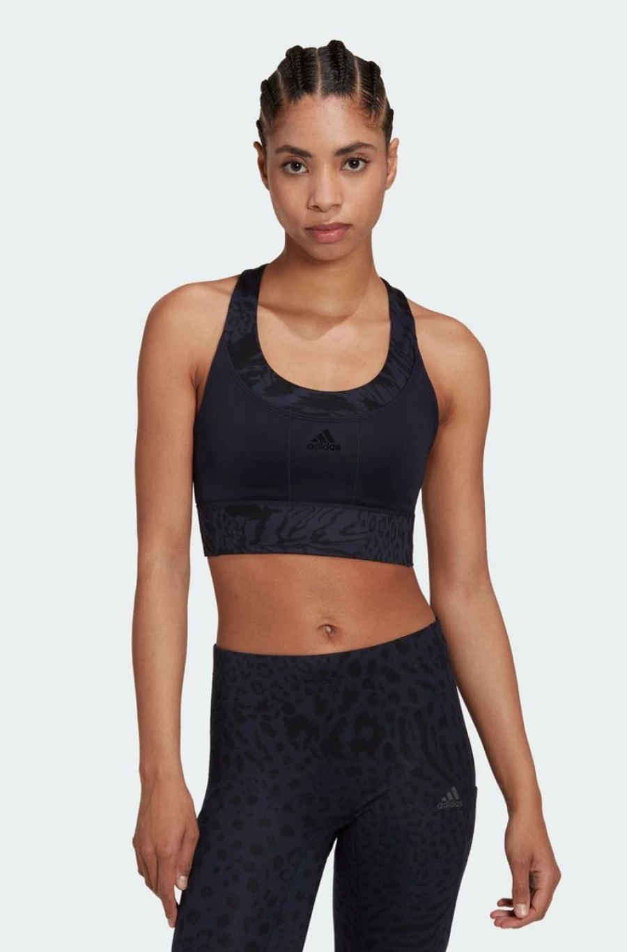 Adidas Women's Black Medium Support Running Bra with Print Design