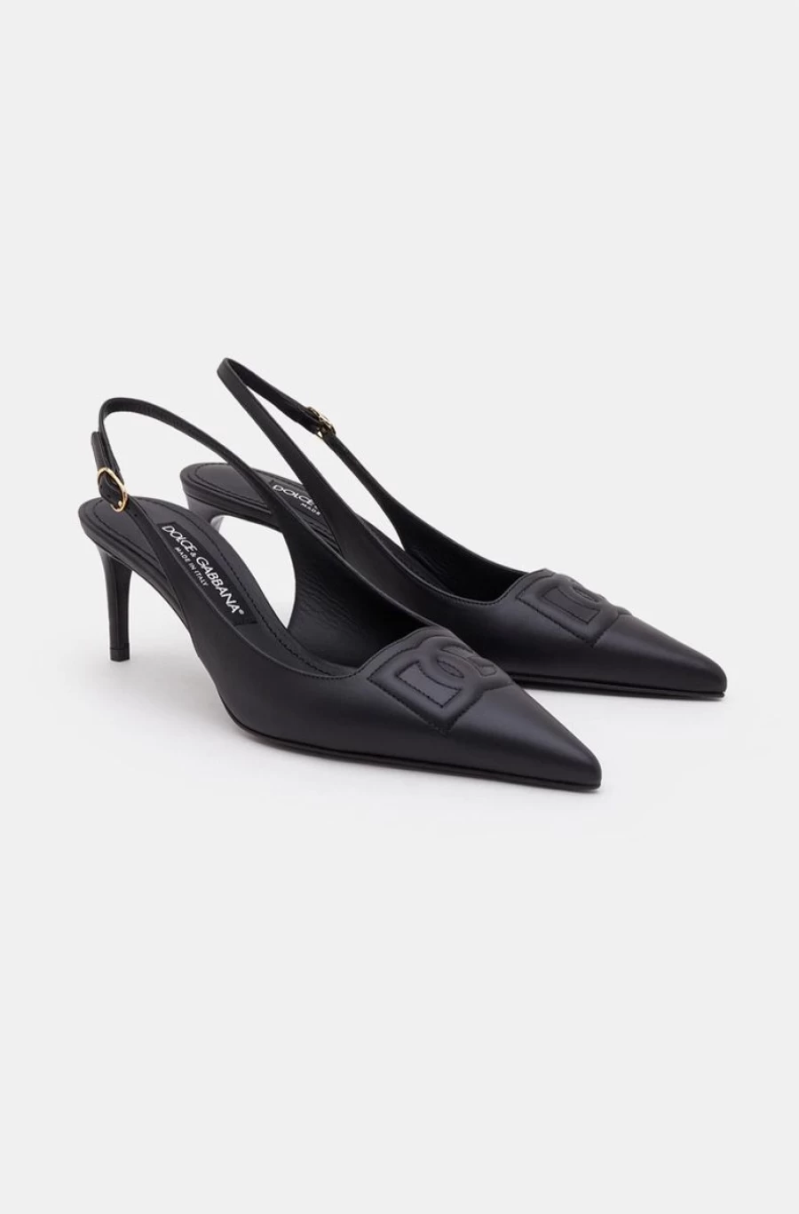 DOLCE & GABBANA Women's Black Calfskin Slingback Pumps with DG Logo