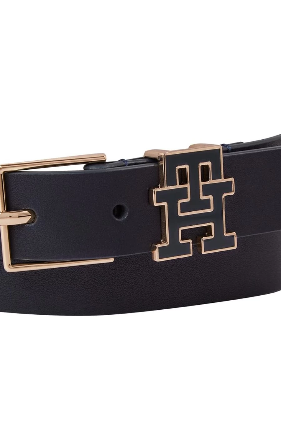TOMMY HILFIGER Women's Dark Blue Monogram Keeper Leather Belt