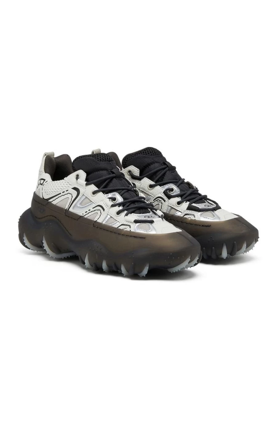DIESEL Men's Black/White Sneakers with Transparent Rubber Overlay