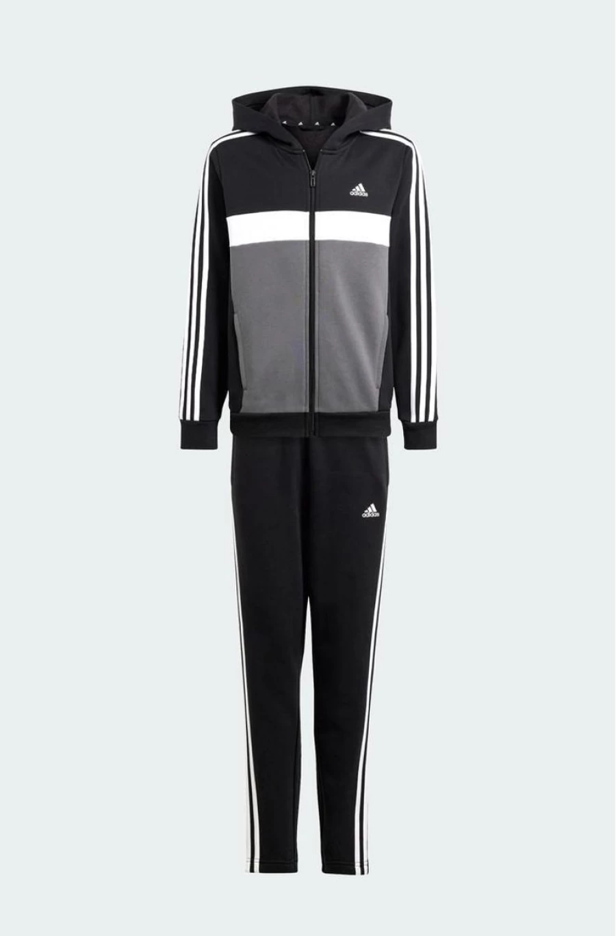 ADIDAS Boys Tiberio 3-Stripes Colorblock Fleece Tracksuit - Black Grey Kids Sportswear