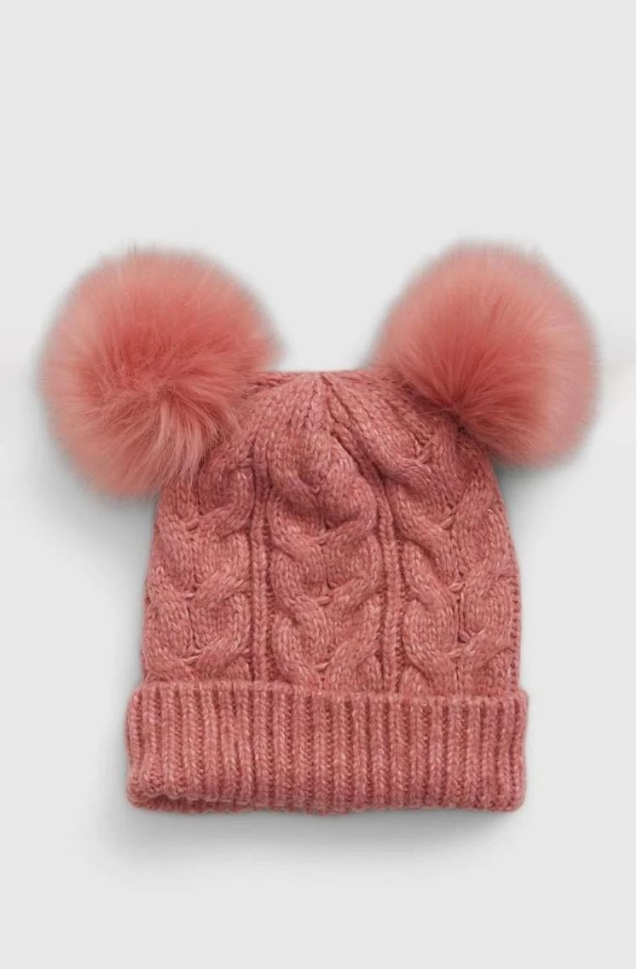 GAP Girls' Toddler 100% Recycled Cable-Knit Beanie with Double Pom-Poms