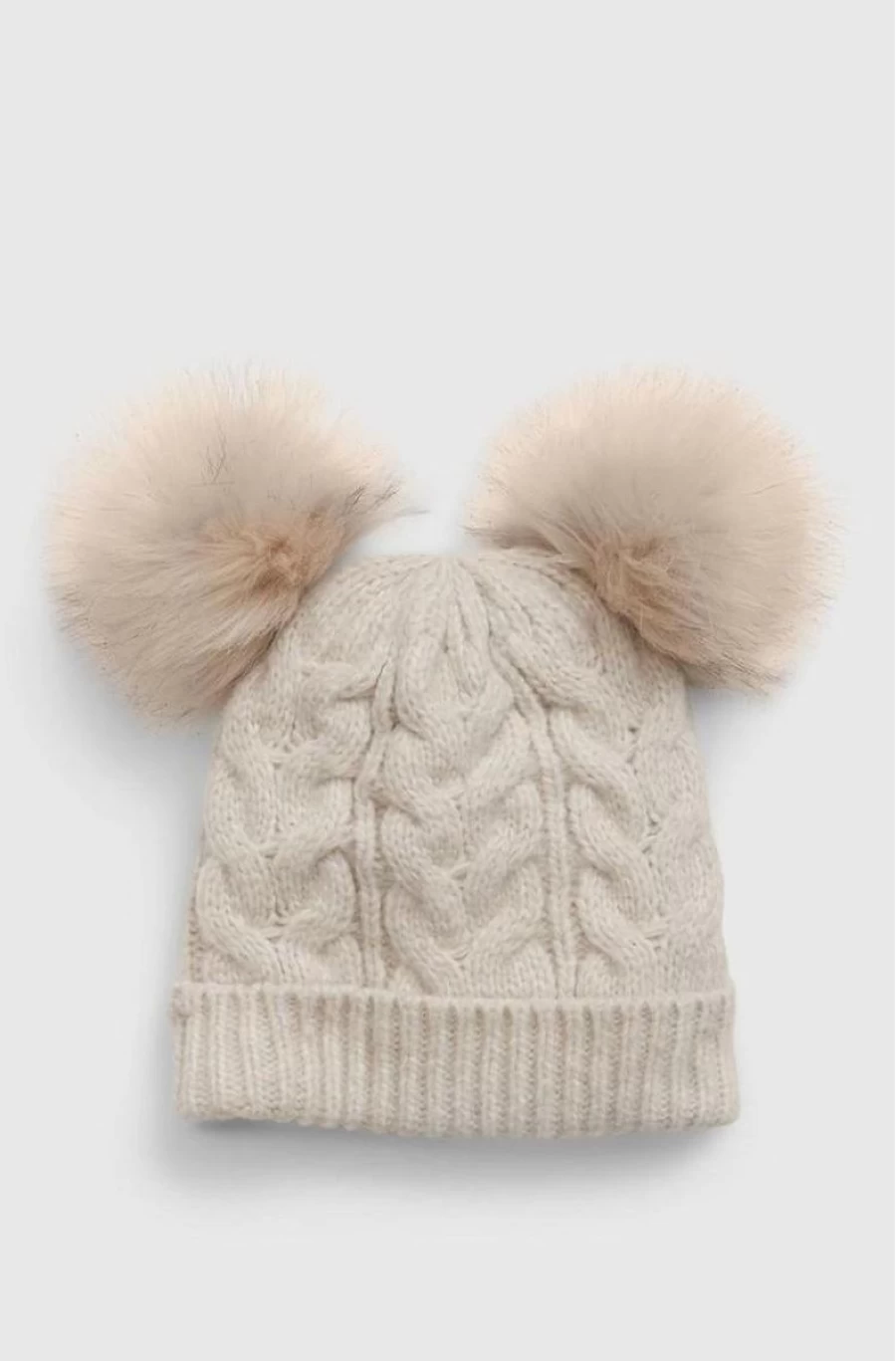 GAP Girls' Toddler 100% Recycled Cable-Knit Beanie with Double Pom-Poms