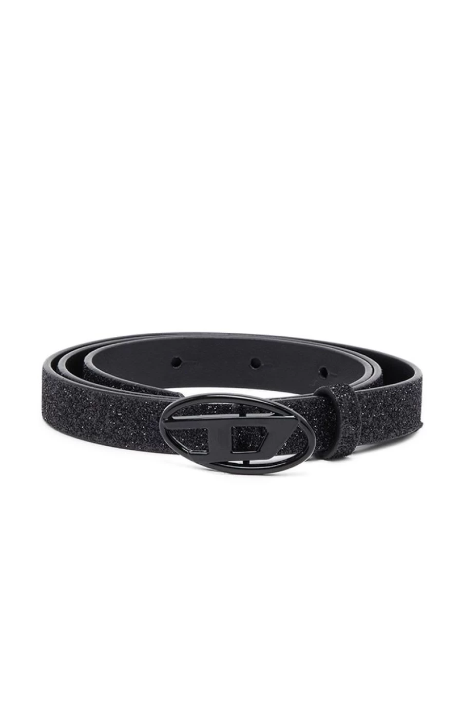 DIESEL Women's Oval D Logo Shimmering Belt - Stylish Metallic Buckle Waistband