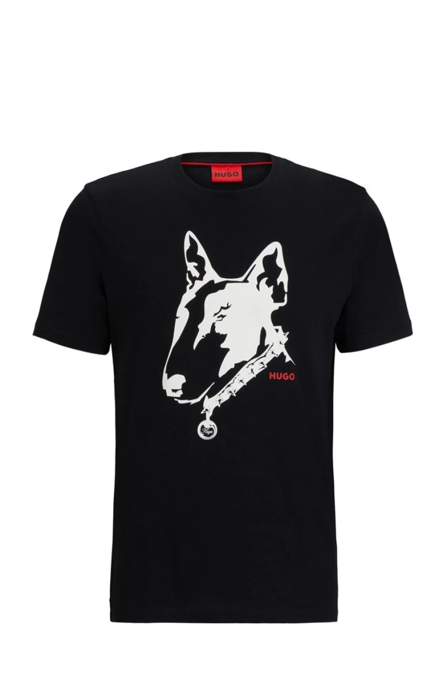 "HUGO BOSS Men's Cotton Jersey T-Shirt with Dog Artwork Design"