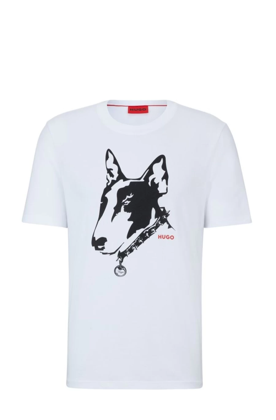 "HUGO BOSS Men's Cotton Jersey T-Shirt with Dog Graphic Print"