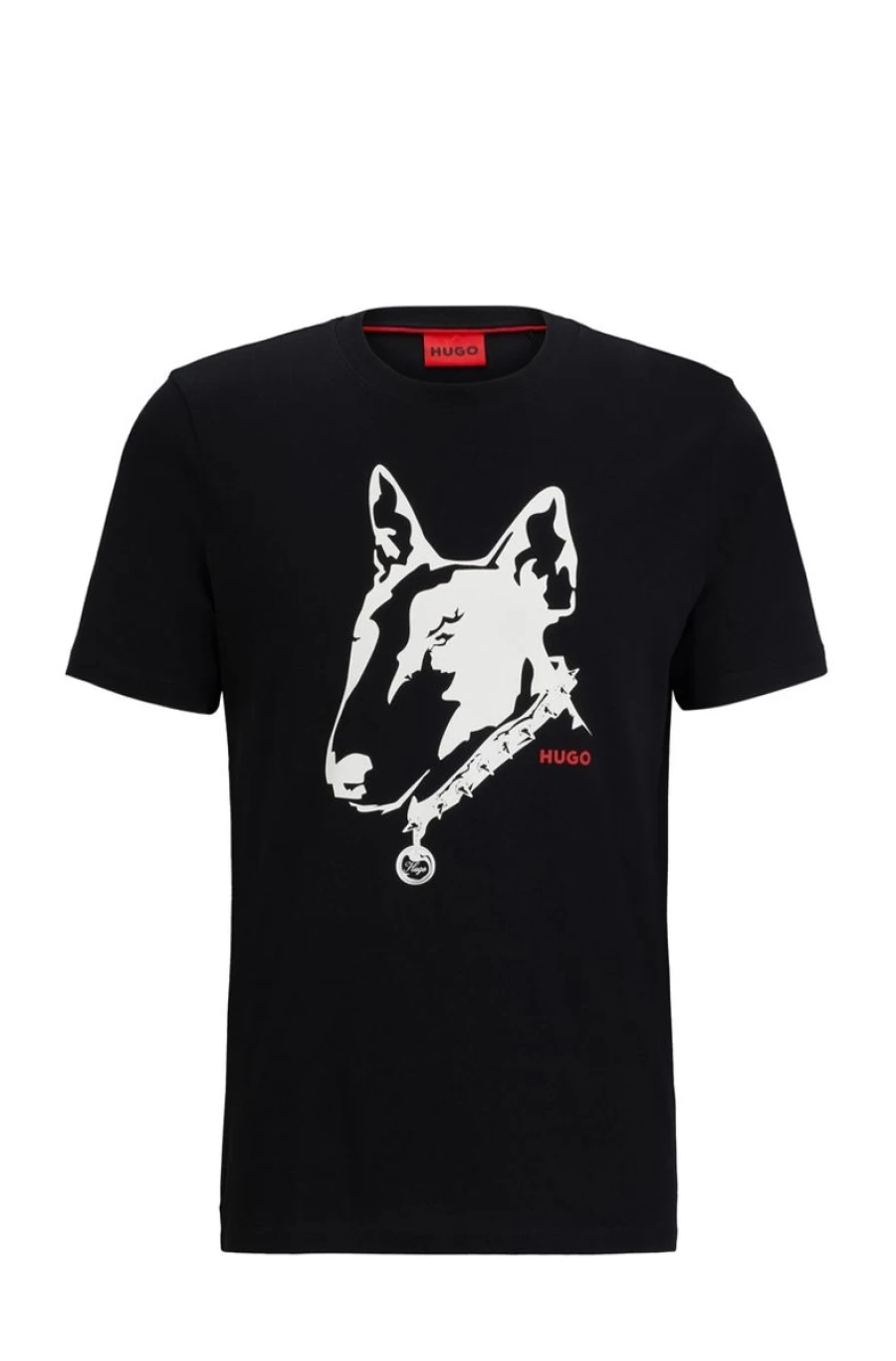 "HUGO BOSS Men's Cotton Jersey T-Shirt with Dog Graphic Print"
