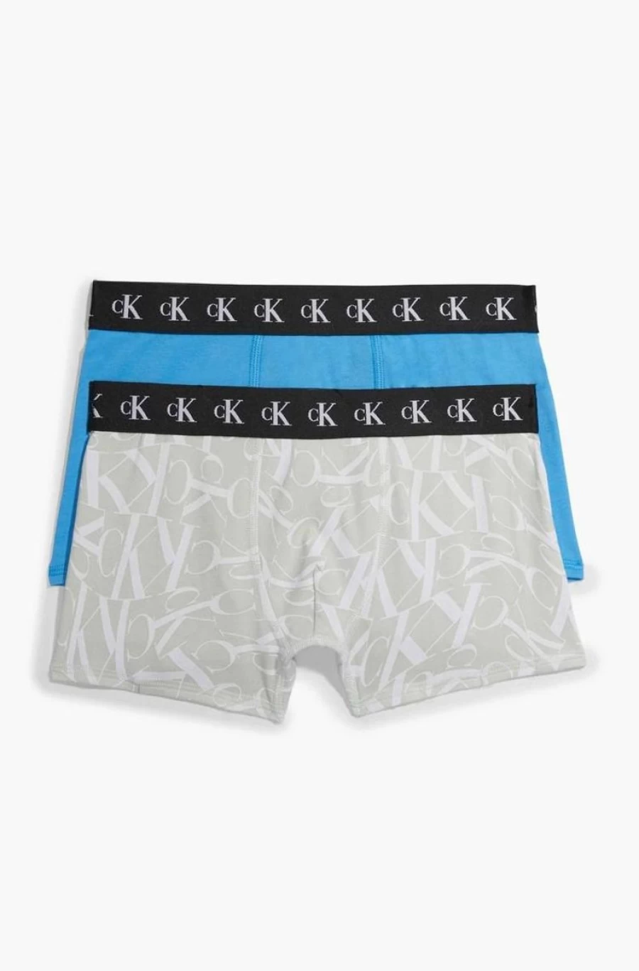 2 Pack CALVIN KLEIN Boys Trunks - Grey/Blue Monogram Underwear