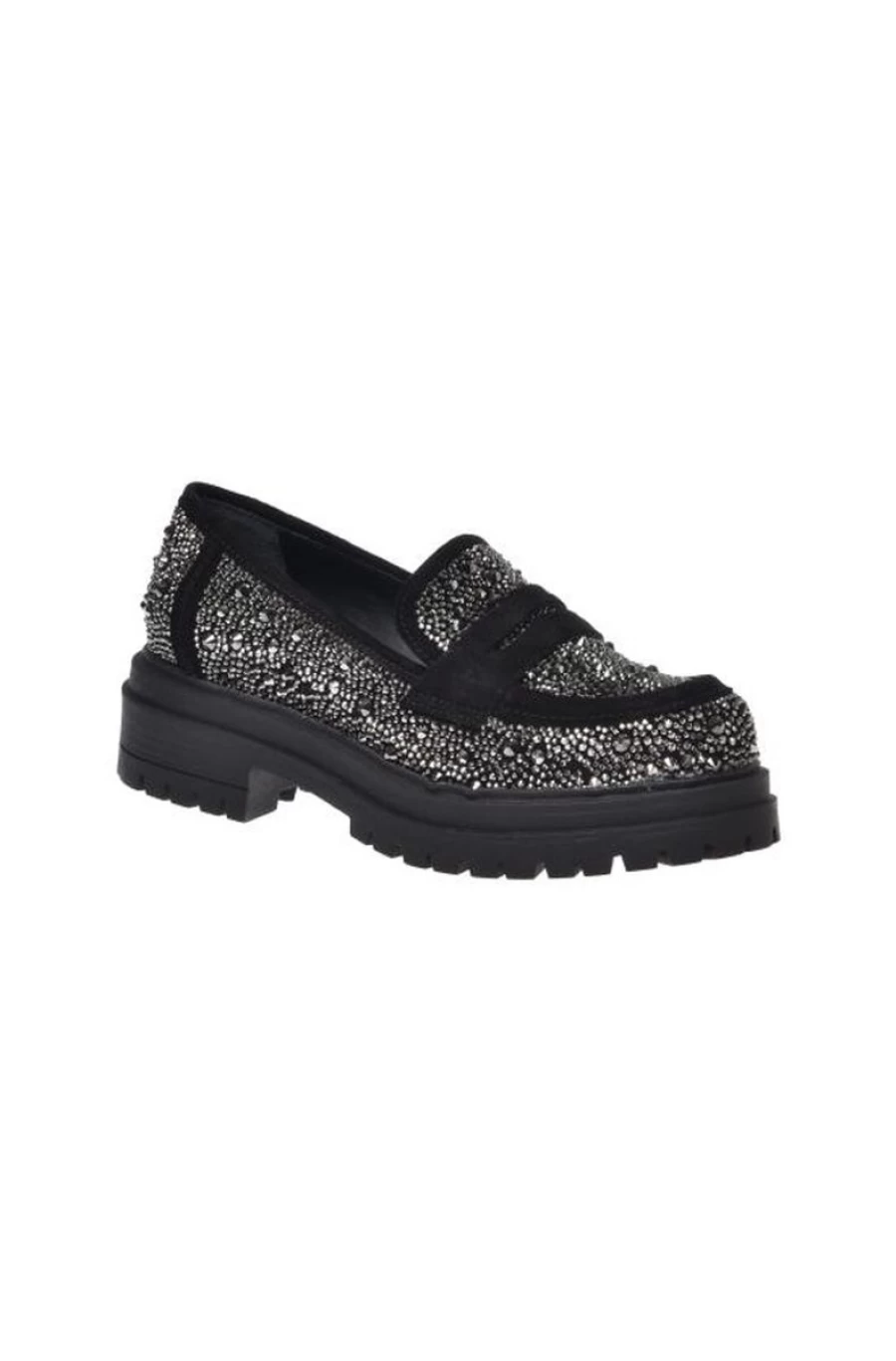 BALDININI Women's Suede Loafers with All-Over Micro Studs - Stylish & Comfortable Slip-On Shoes