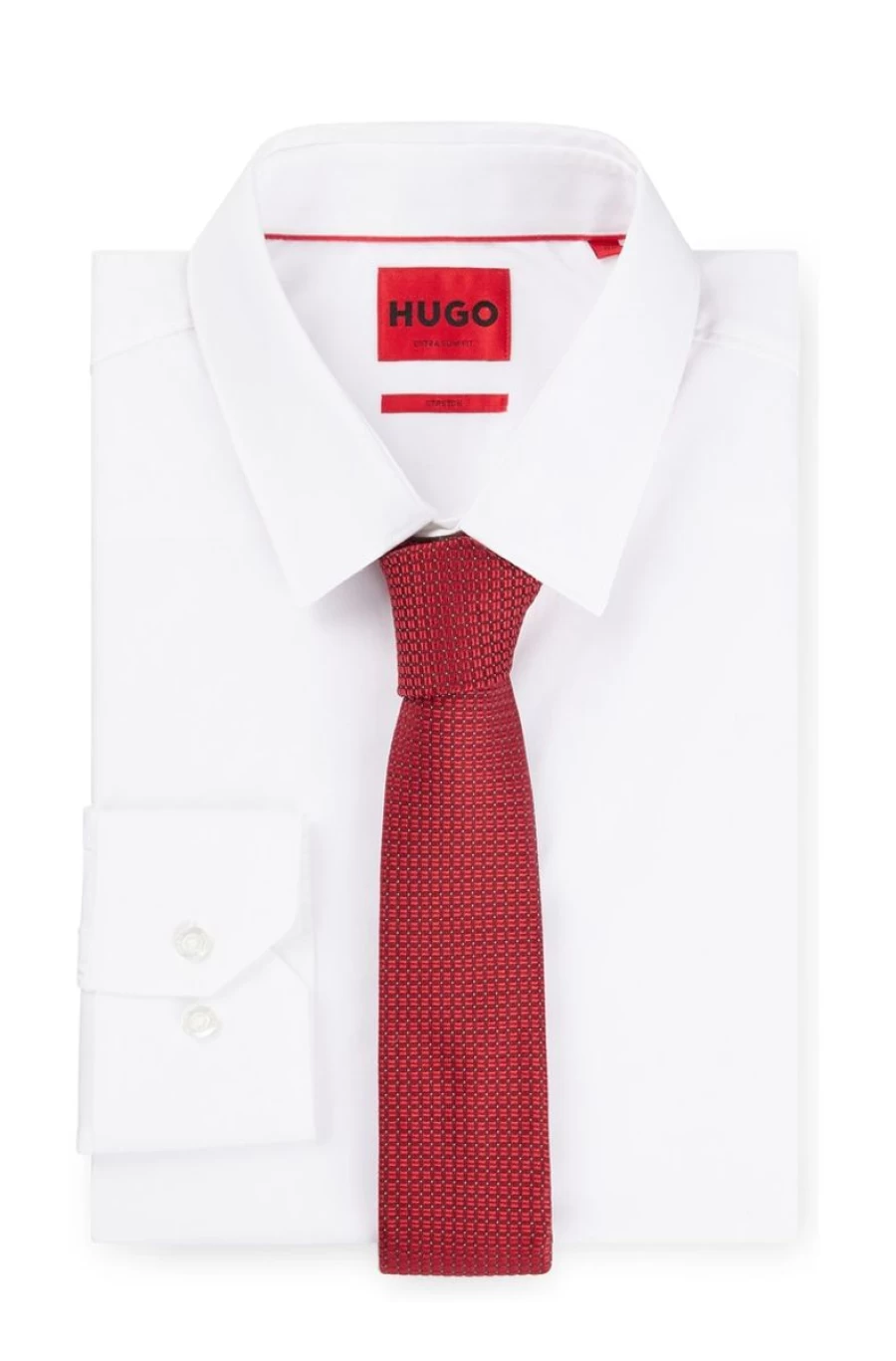 "HUGO BOSS Men's Silk Jacquard Tie - Modern Geometric Pattern Luxury Necktie"