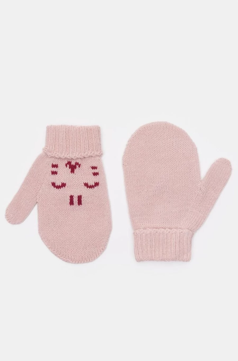 Benetton Boys' Knit Mittens with Decorative Inlay - Warm Winter Gloves