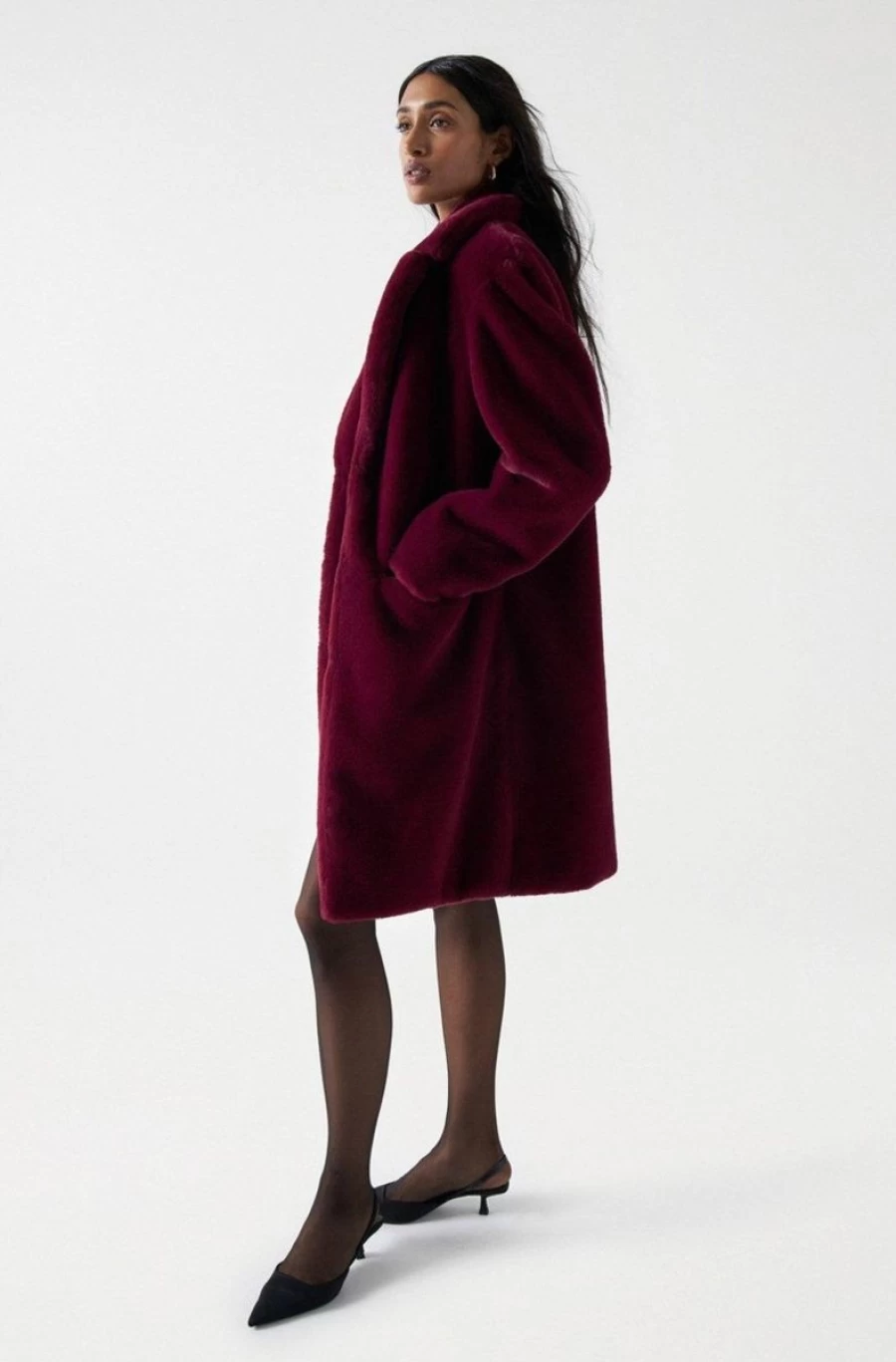 "SALSA JEANS Women's Long Faux-Fur Coat - Elegant Winter Outerwear"