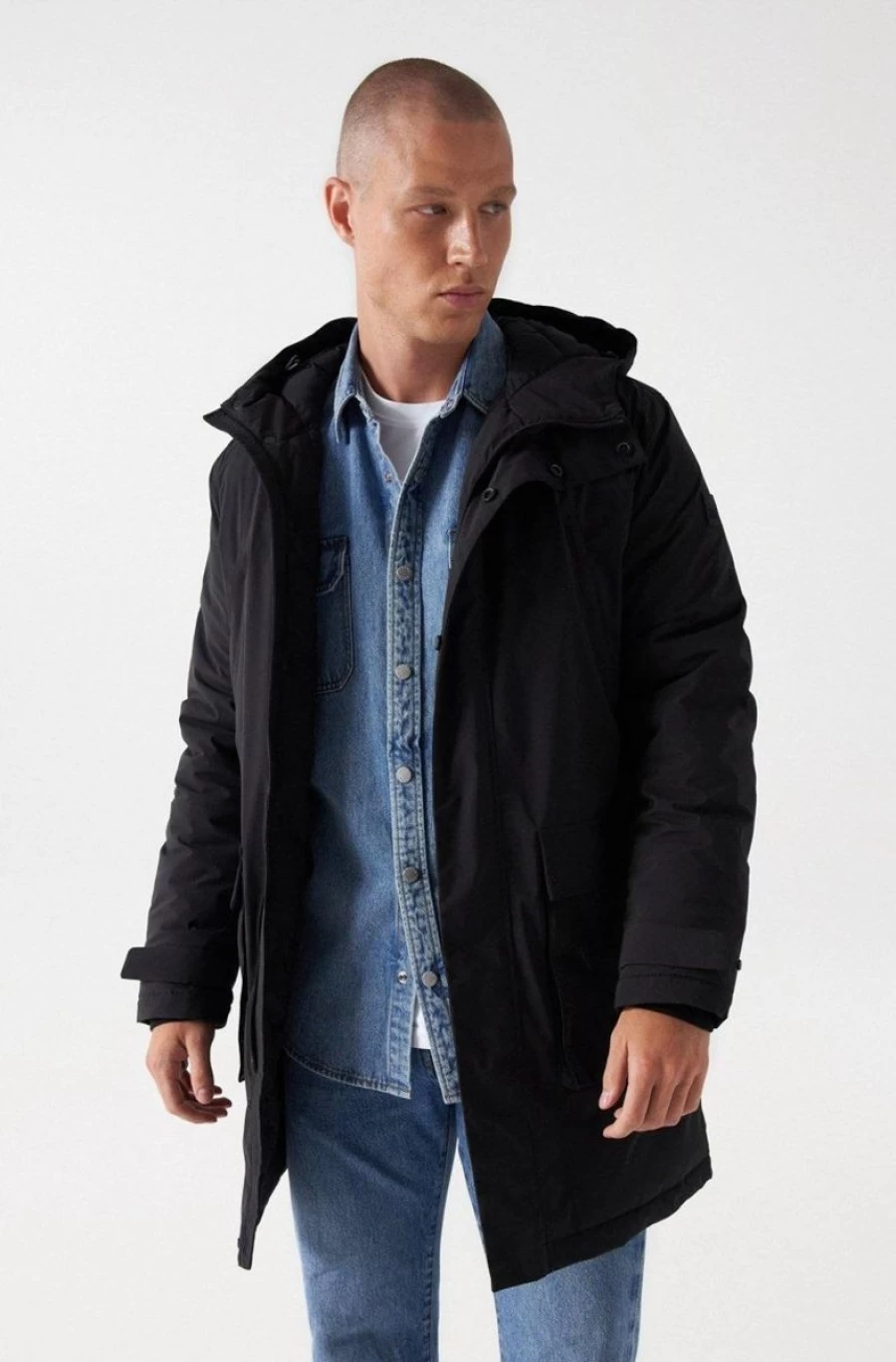 "SALSA JEANS Men's Long Insulated Hooded Parka Winter Coat"