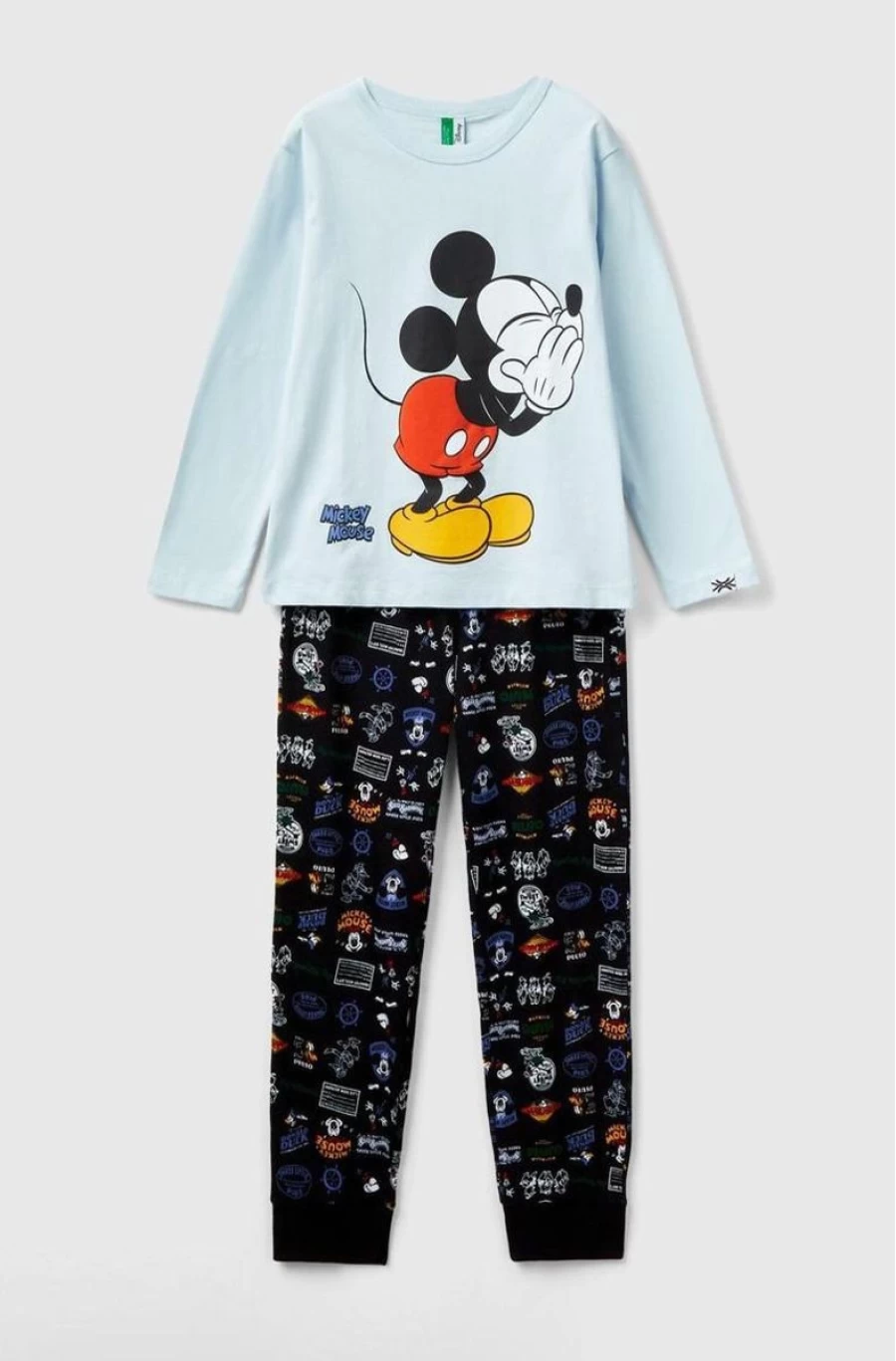 Benetton Boys' Mickey Mouse Printed Long Cotton Pyjamas - Multi Color
