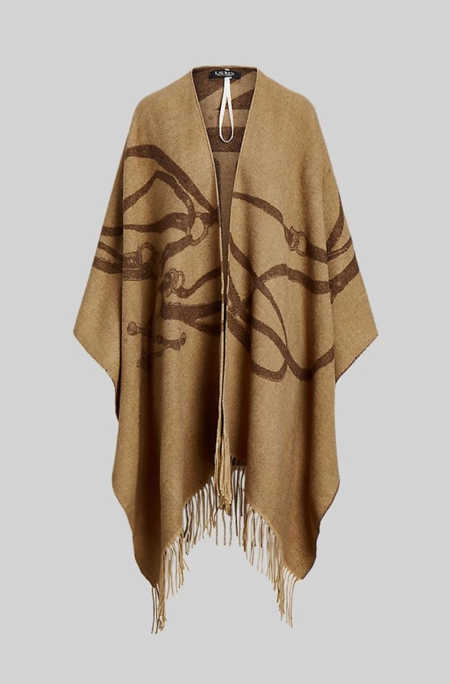 RALPH LAUREN Women's Jacquard Ruana Wrap with Logo & Belting Motif
