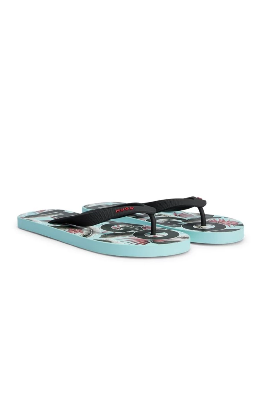 HUGO BOSS Men's Floral-Print Flip-Flops With Logo Details in Multi Color