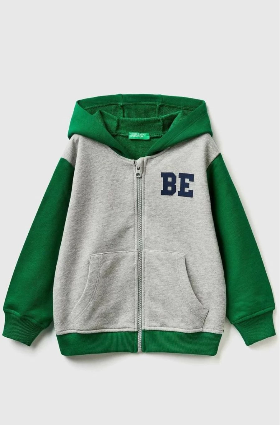 Benetton Boys' Hooded Logo Zip-Up Sweatshirt for Kids