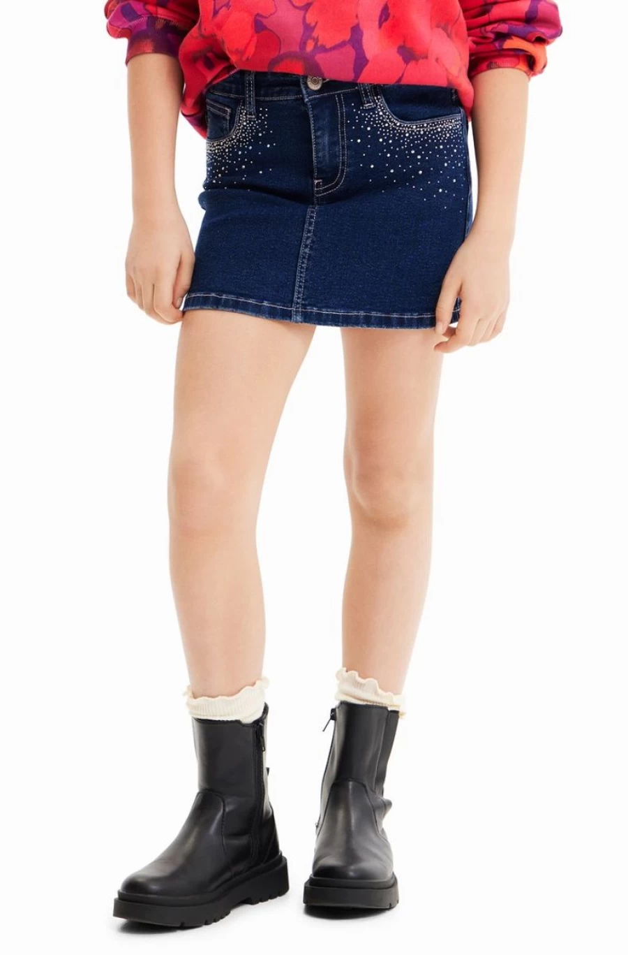 DESIGUAL Girls Rhinestone Embellished Denim Mini Skirt for Kids