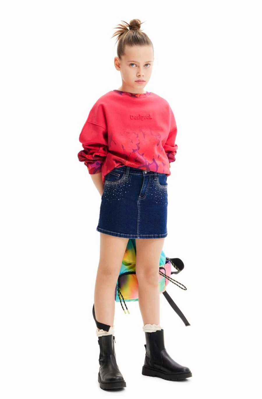 DESIGUAL Girls Rhinestone Embellished Denim Mini Skirt for Kids