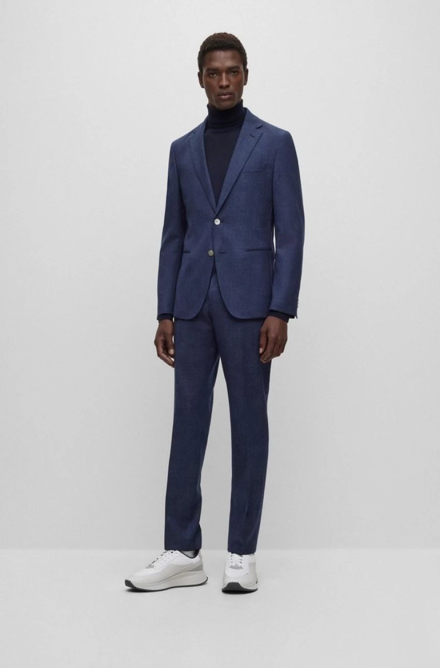 HUGO BOSS Men's Blue Slim-Fit Checked Stretch Wool Suit