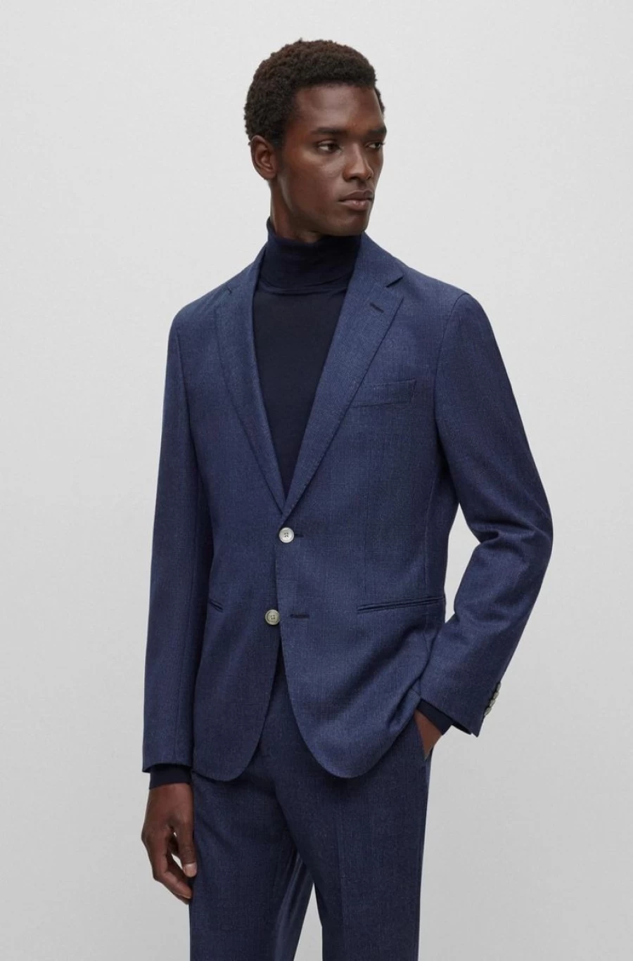 HUGO BOSS Men's Blue Slim-Fit Checked Stretch Wool Suit
