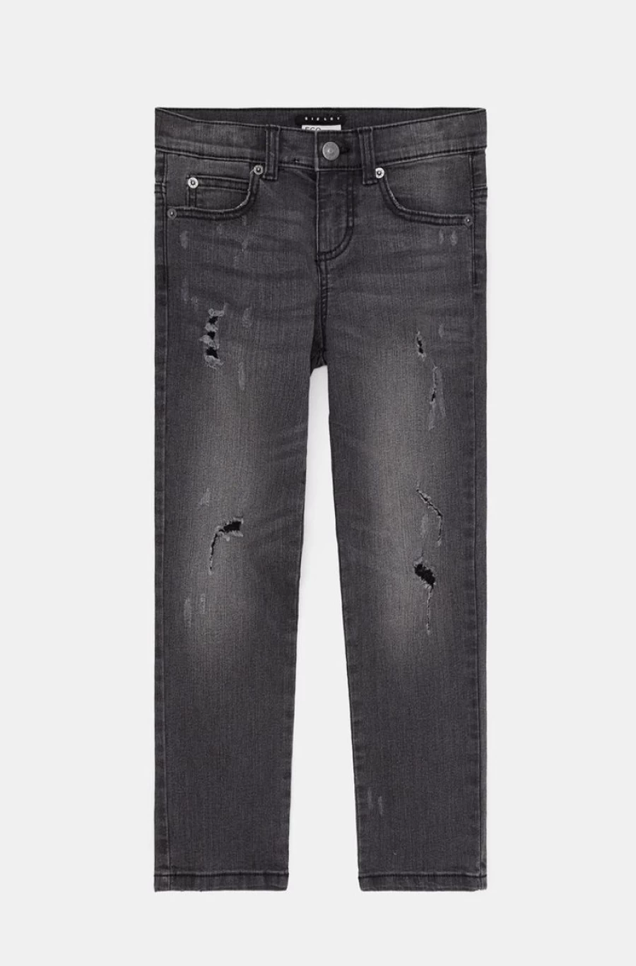 "SISLEY Boys' Distressed Gray Jeans with Ripped Details – Trendy Worn-Look Denim"