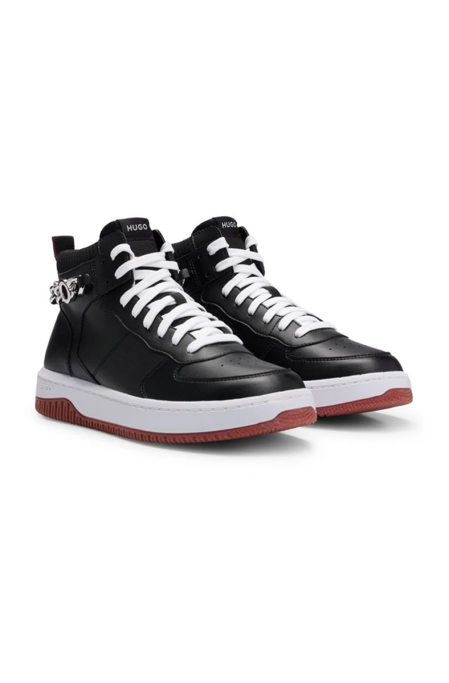 HUGO BOSS Women's Black High-Top Trainers with Logo-Chain Trim Sneakers