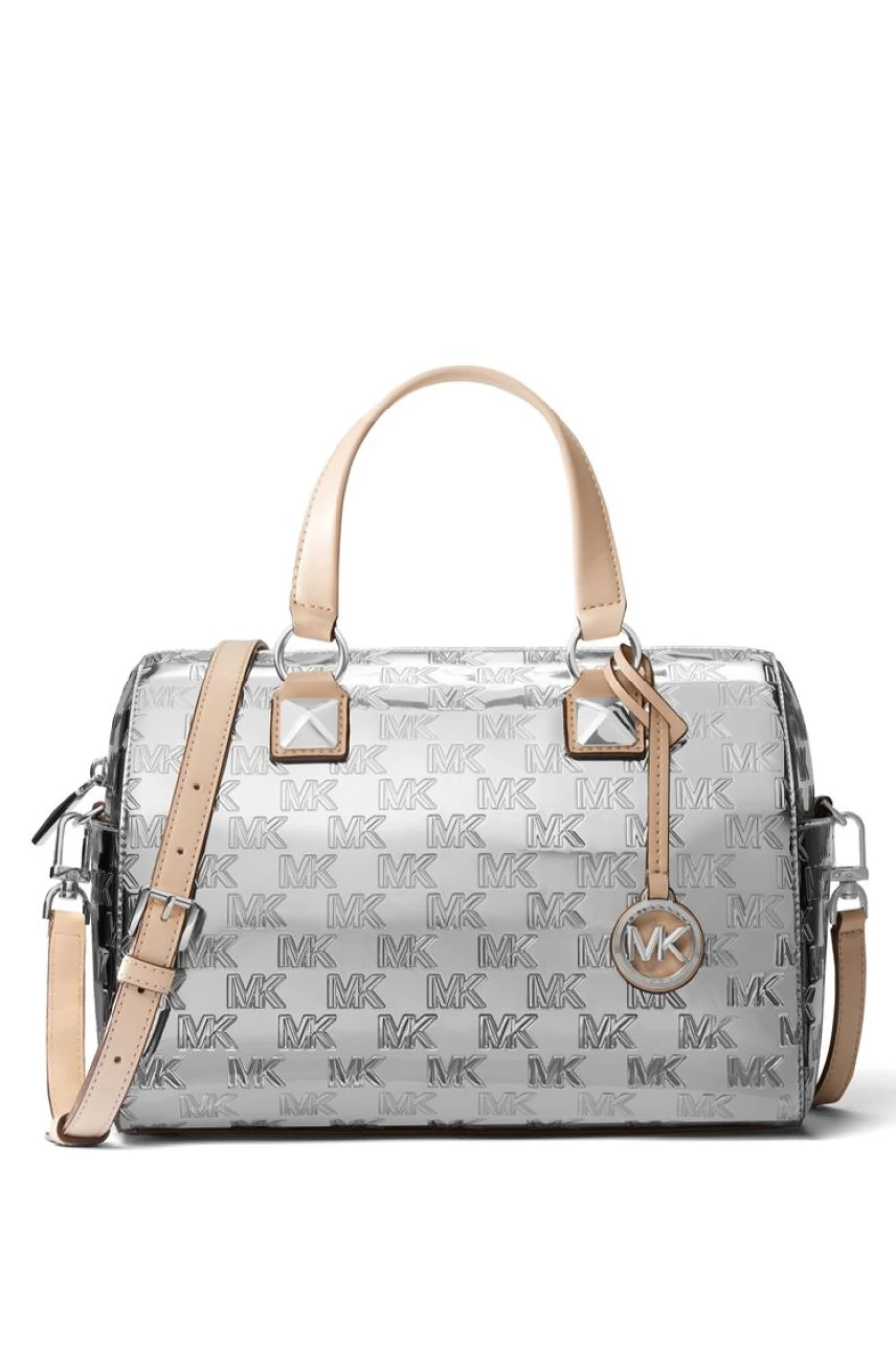 MICHAEL KORS Women's Grayson Medium Satchel with Logo Embossed Patent Leather