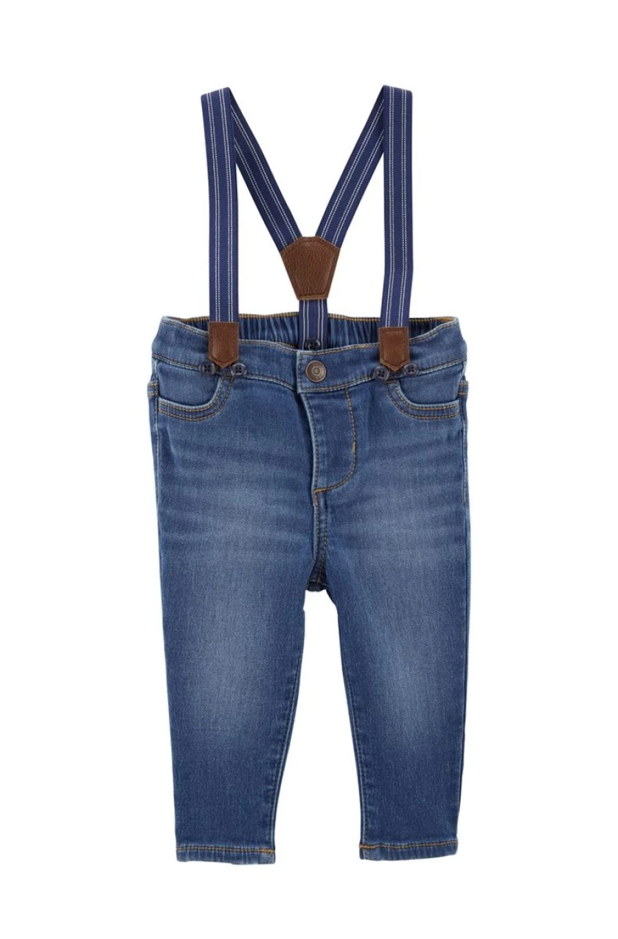 CARTER'S Boys Blue Knit Denim Suspender Pants for Toddlers