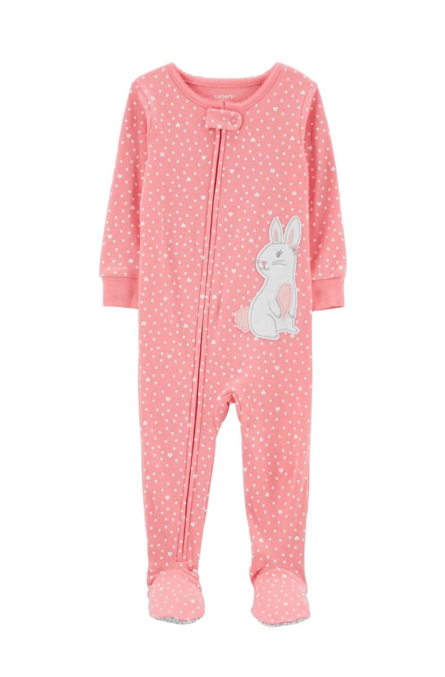 CARTER'S Girls Pink Heart Zip-Up Cotton Footed Pajamas for Sleep & Play
