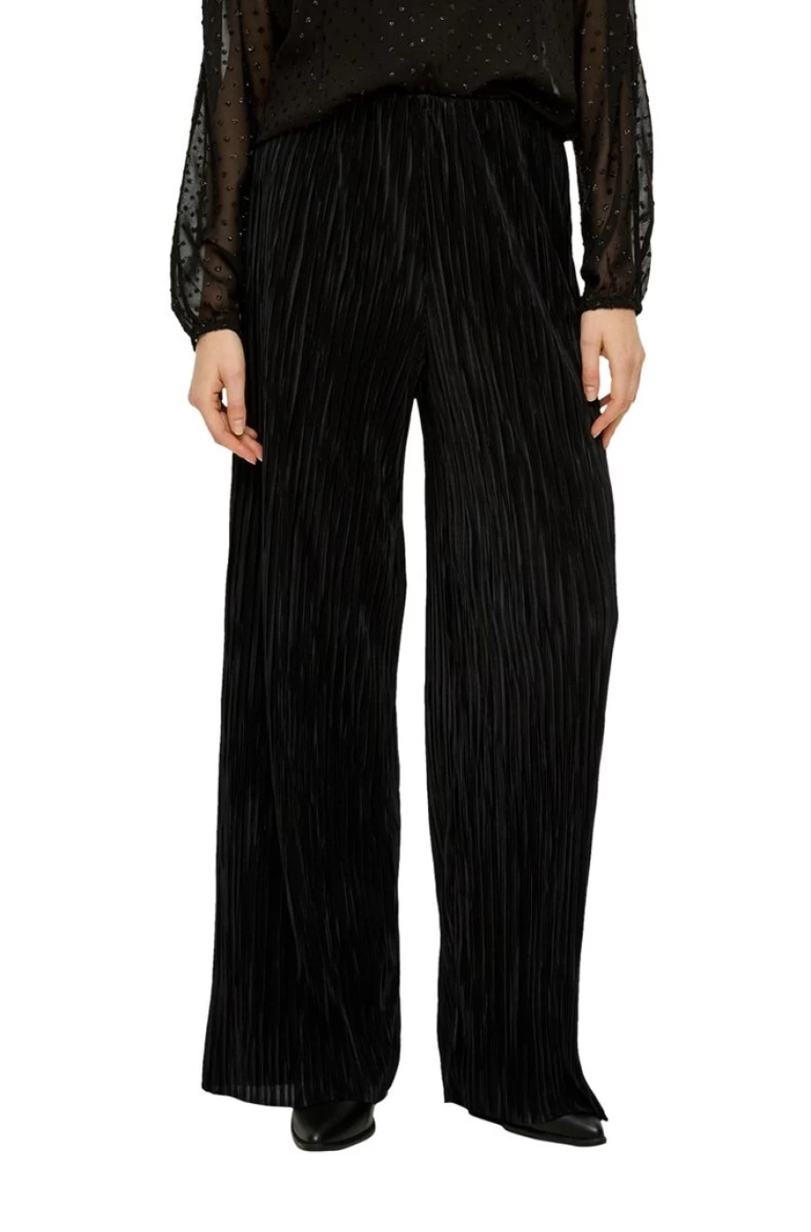 S.OLIVER Women's Black Regular Fit Plisse Pleated Trousers