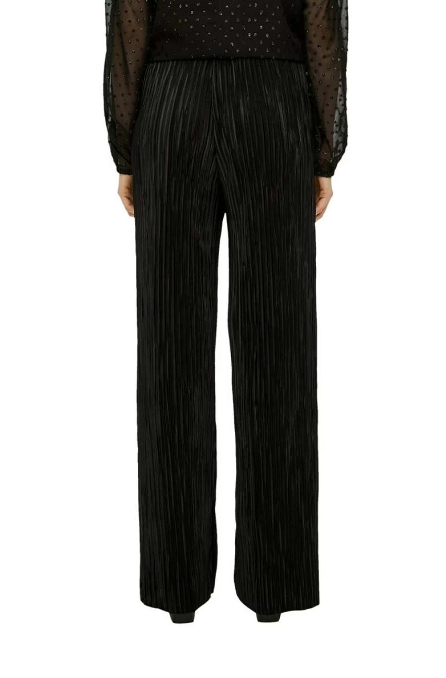 S.OLIVER Women's Black Regular Fit Plisse Pleated Trousers