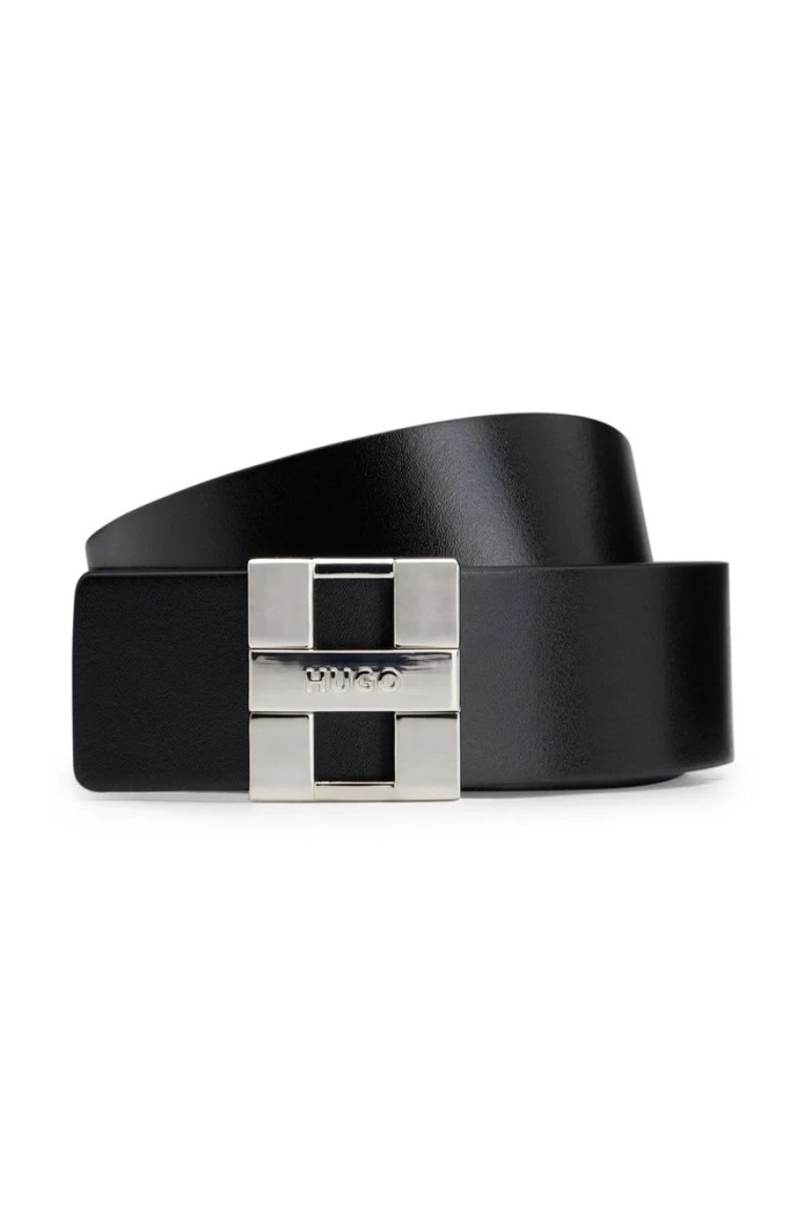 HUGO BOSS Women's Black Reversible Leather Belt with Branded Buckle