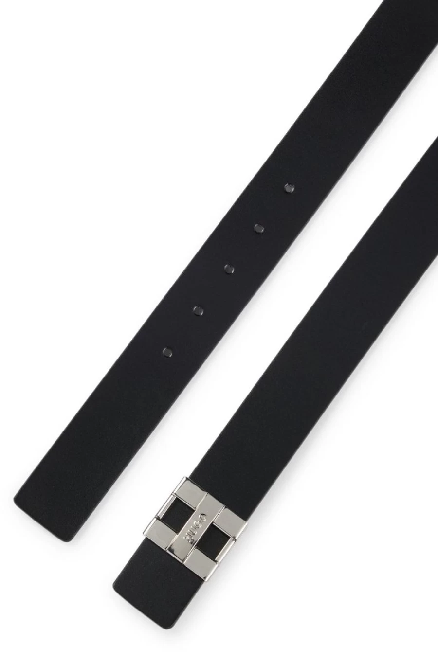 HUGO BOSS Women's Black Reversible Leather Belt with Branded Buckle