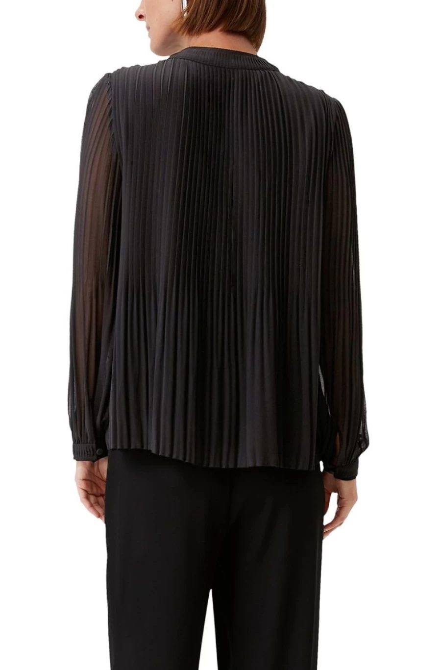 "COMMA Women's Black Chiffon Blouse with Plisse Pleats – Elegant & Stylish Top"