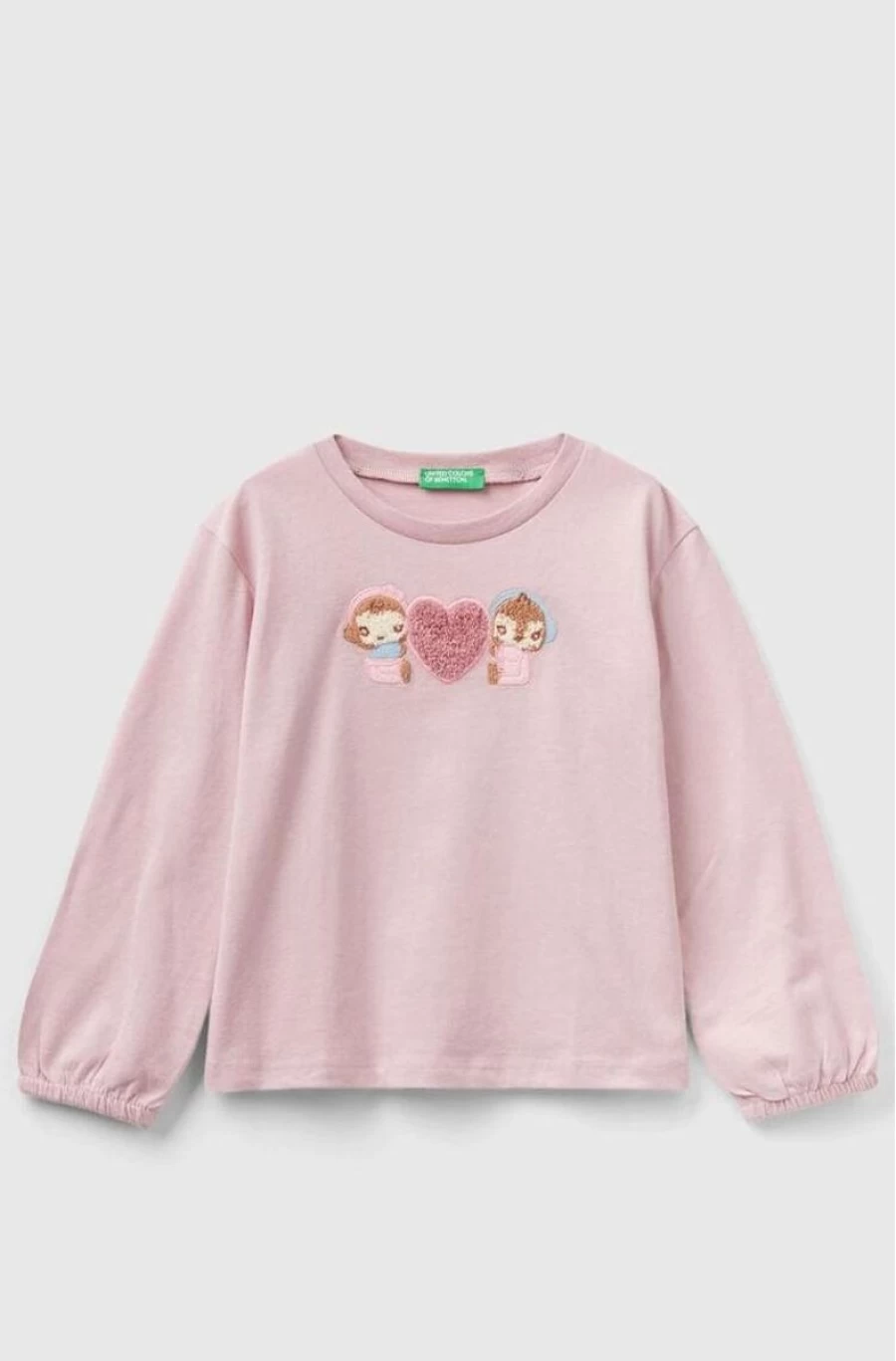 Benetton Girls' Mint Aqua Cotton Long-Sleeved Embroidered T-Shirt