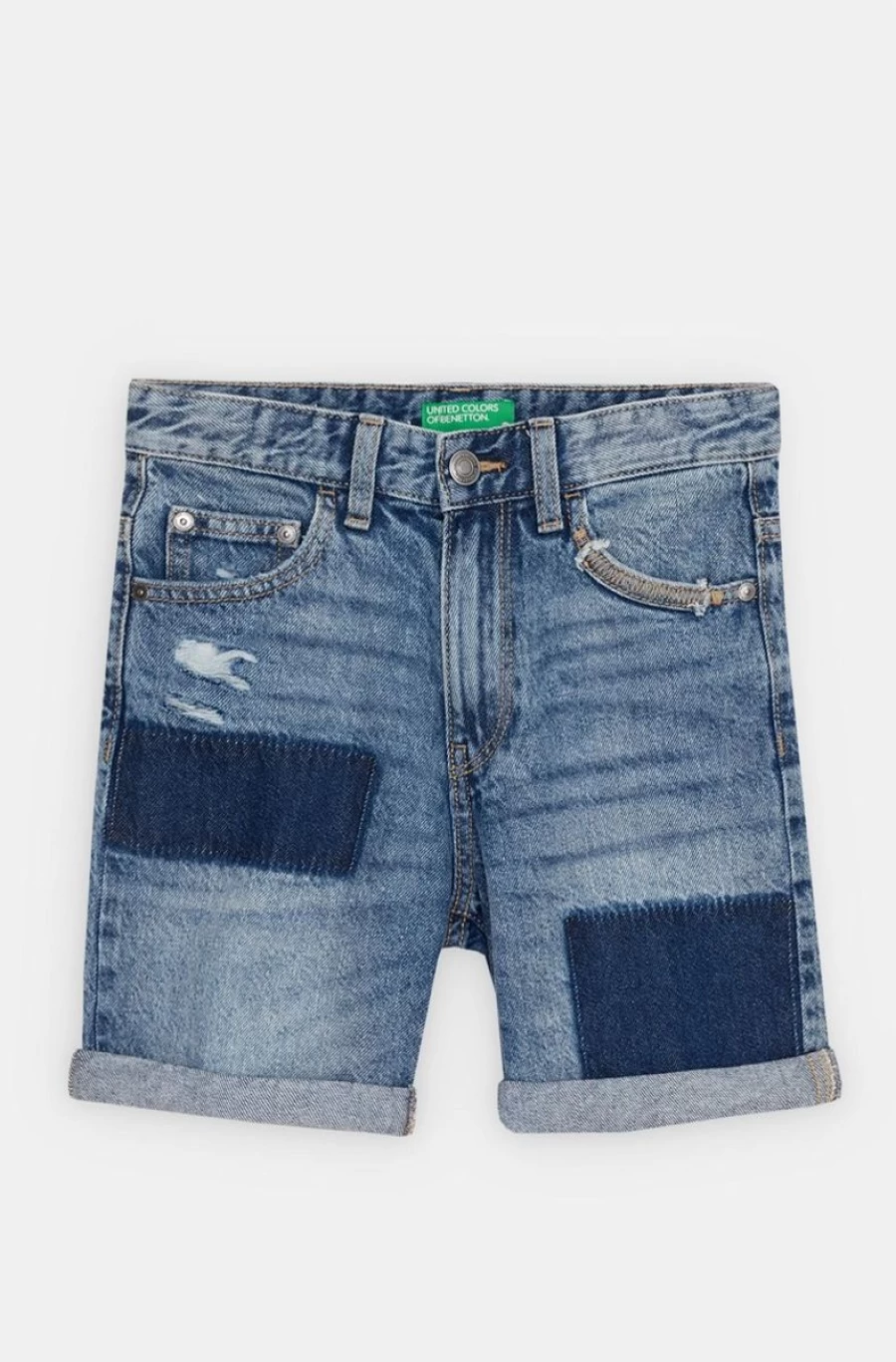 "BENETTON Boys Blue Denim Bermuda Shorts with Rips"