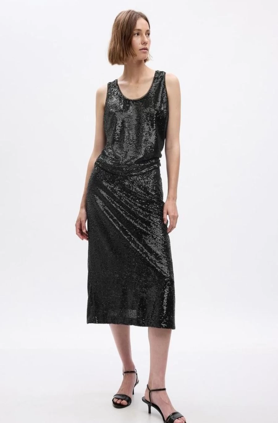 GAP Women's Black Sequin Midi Pencil Skirt for Evening & Party Wear