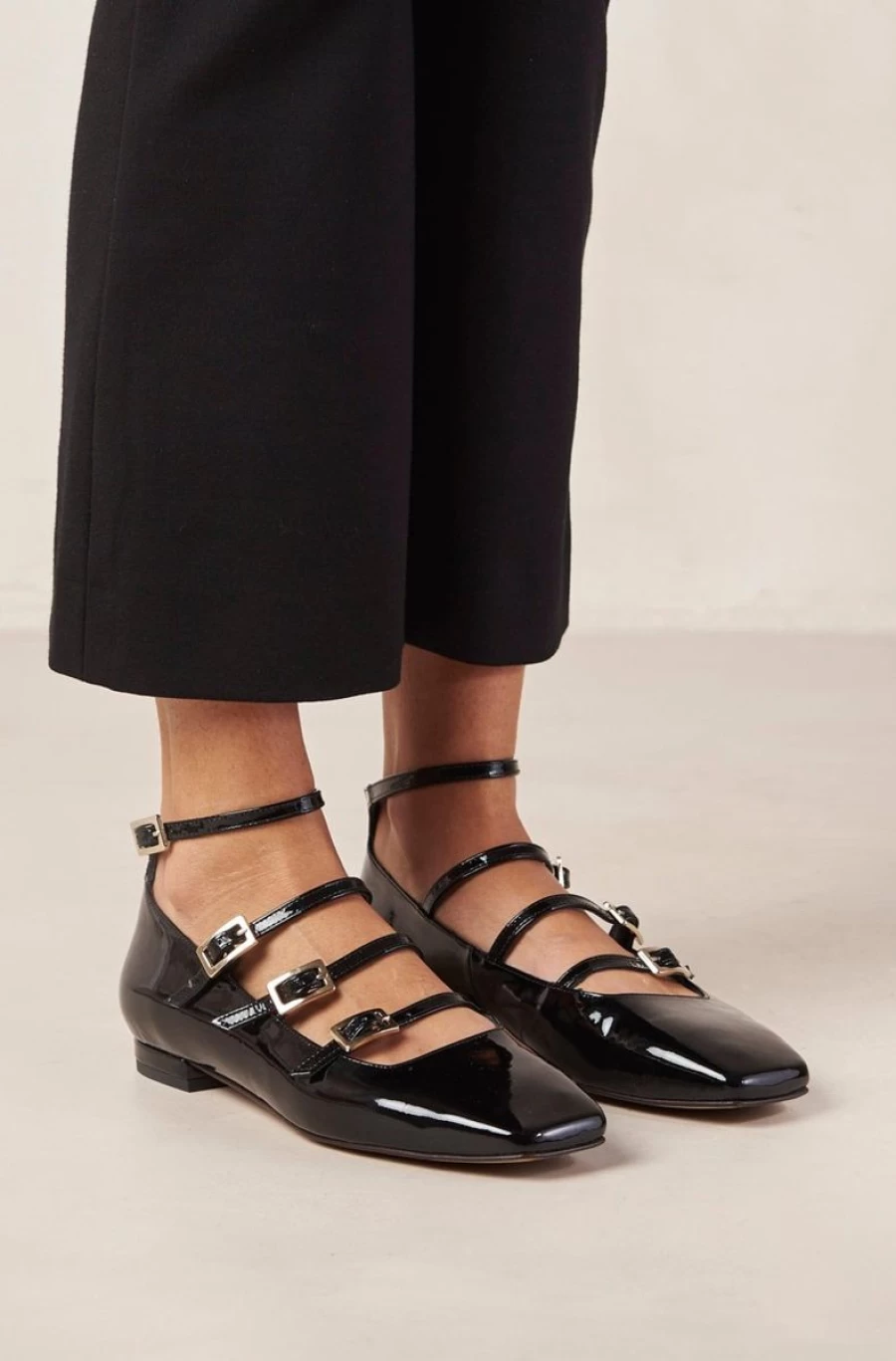 ALOHAS Women's Black Patent Leather Luke Onix Ballet Flats for Women