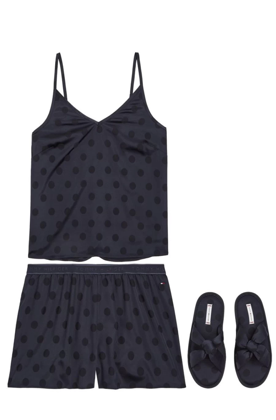 "TOMMY HILFIGER Women's Black Short Pyjama & Slippers Set - Sleepwear Lounge Set"