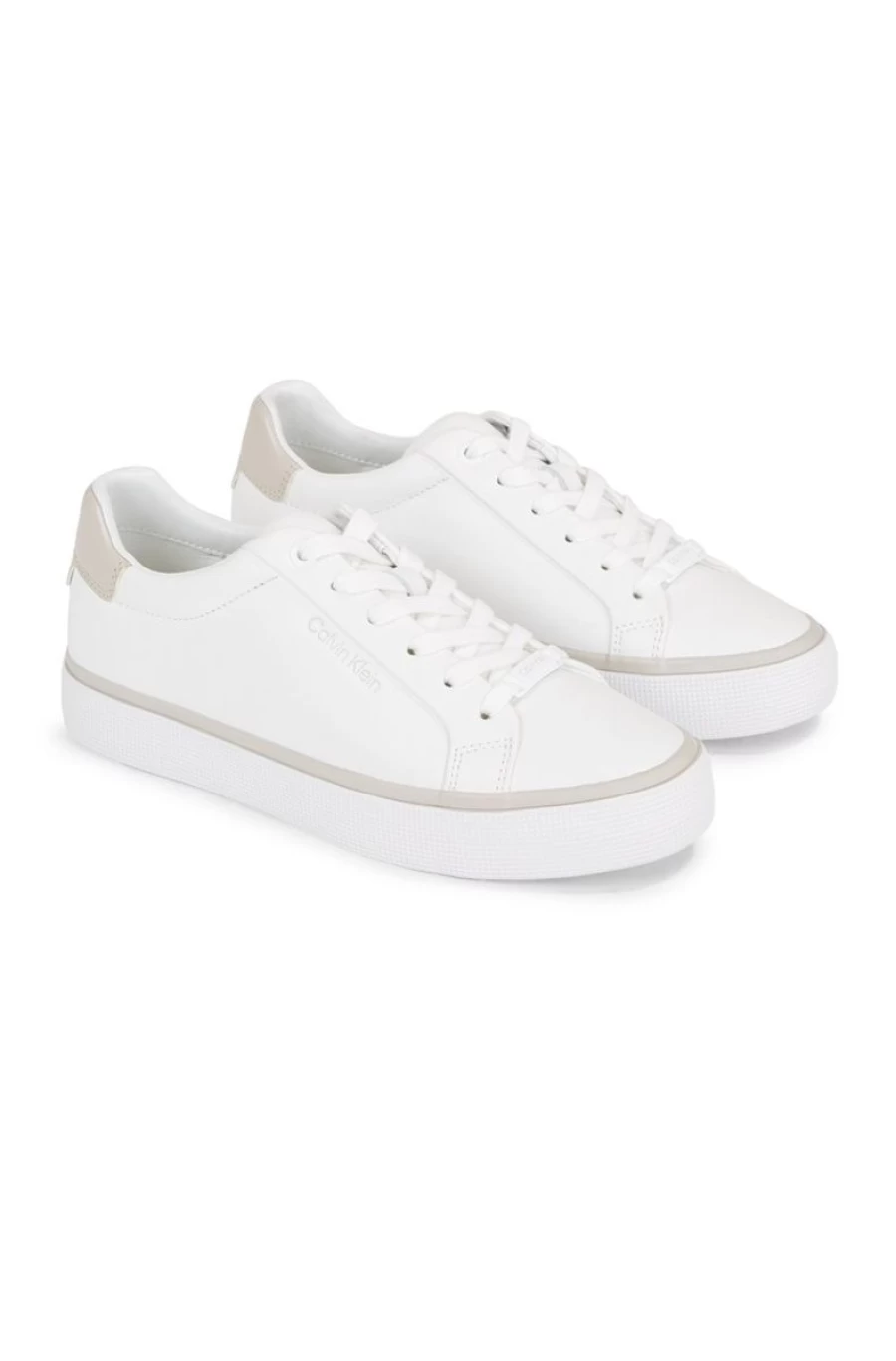 CALVIN KLEIN Women's White Leather Trainers - Stylish & Comfortable Sneakers