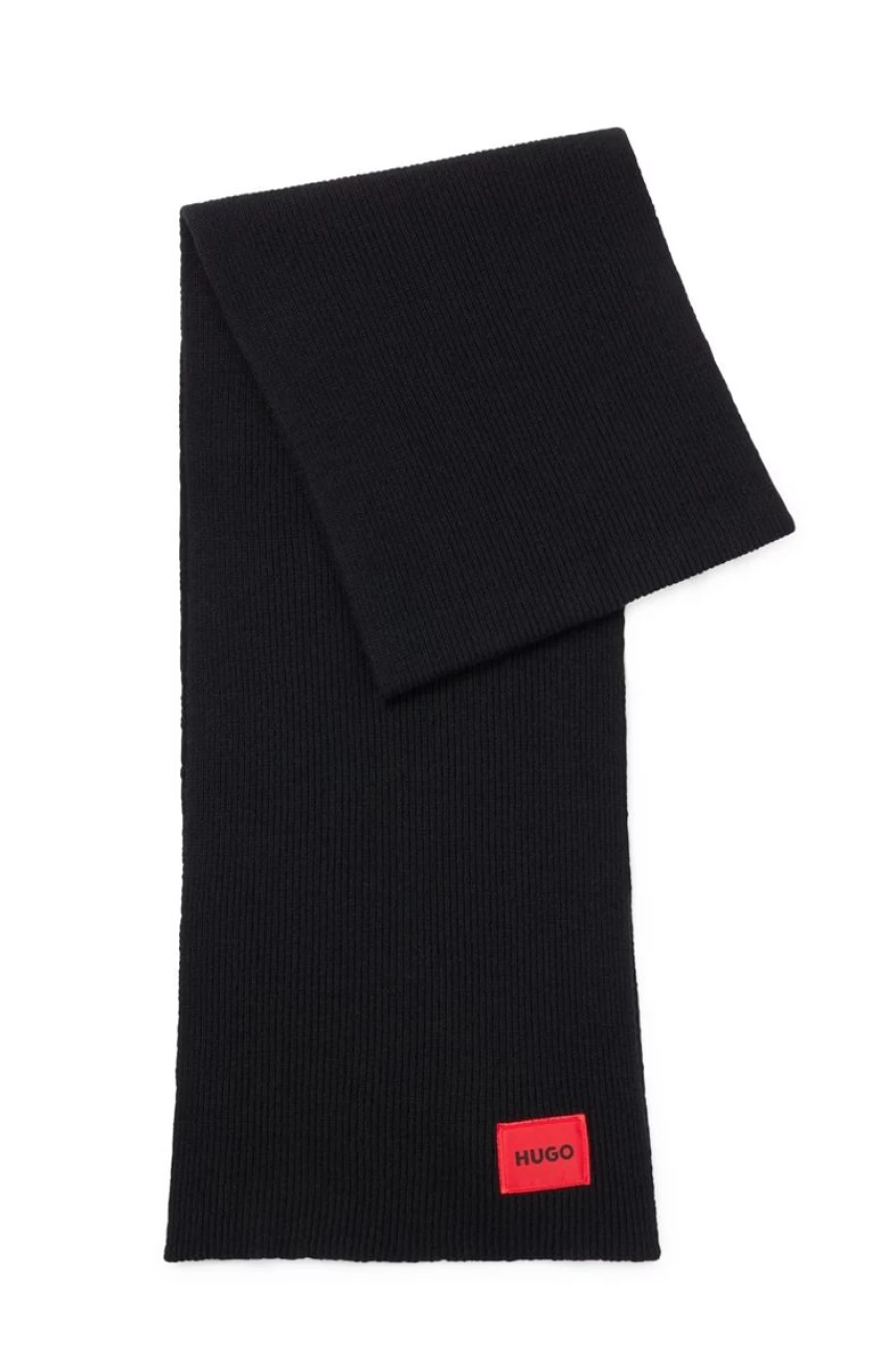 "HUGO BOSS Men's Ribbed Wool-Blend Scarf with Embroidered Logo - Winter Cashmere Fashion Accessory"
