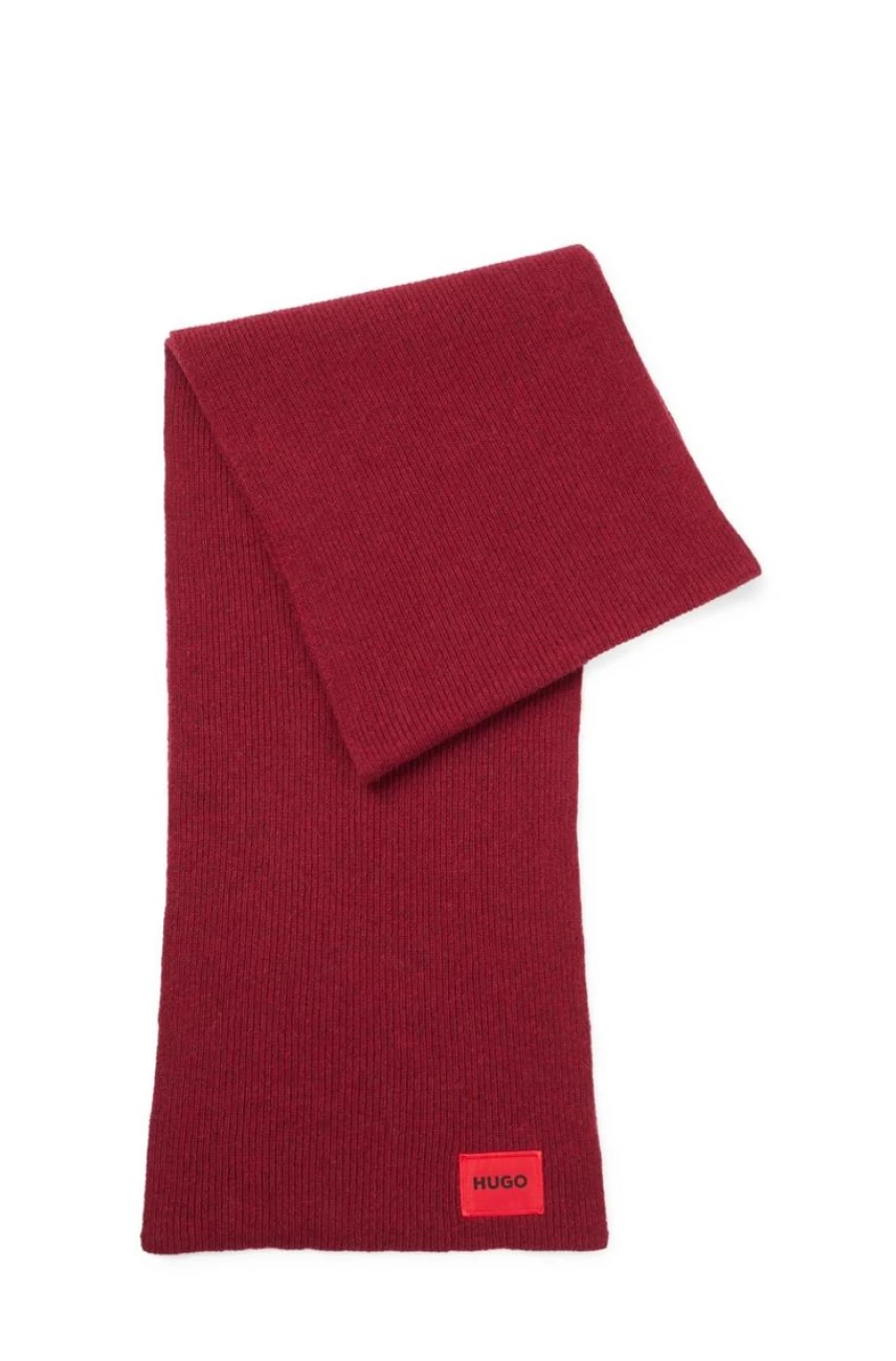 "HUGO BOSS Men's Ribbed Wool-Blend Scarf with Embroidered Logo - Winter Cashmere Fashion Accessory"