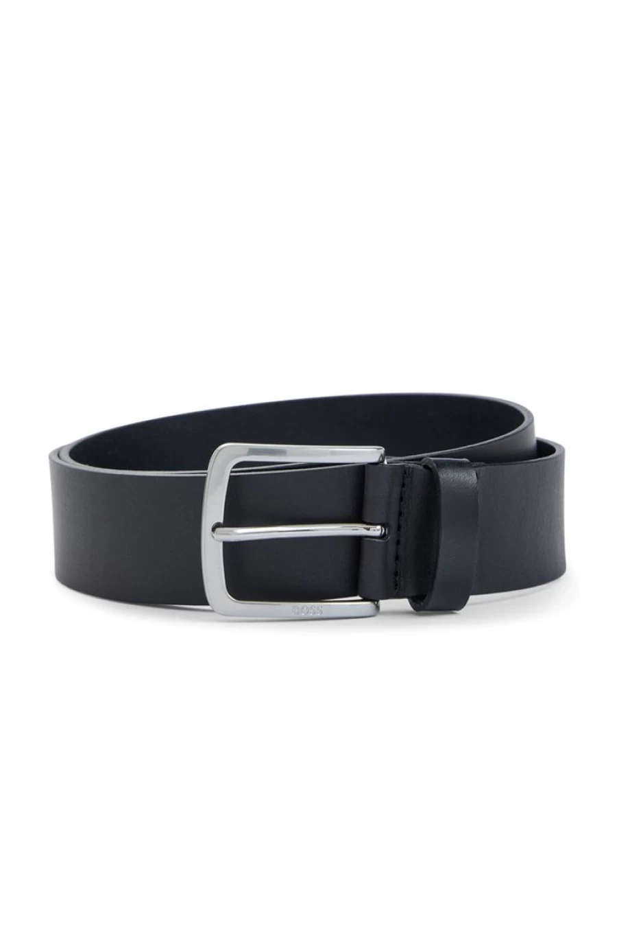 "HUGO BOSS Men's Black Leather Belt with Engraved Logo Buckle"