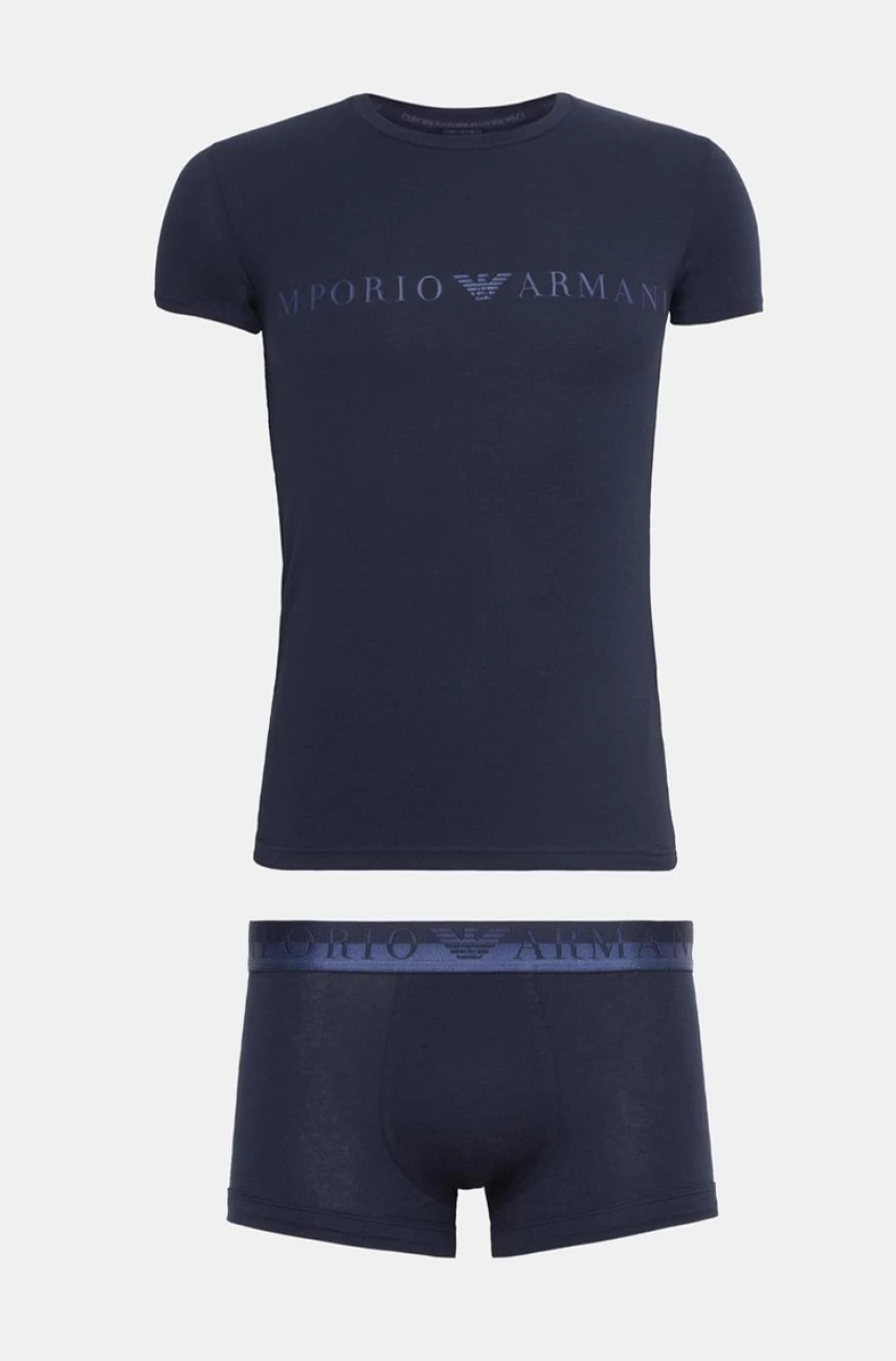 EMPORIO ARMANI Men's Blue Stretch Cotton T-Shirt and Trunks Underwear Set