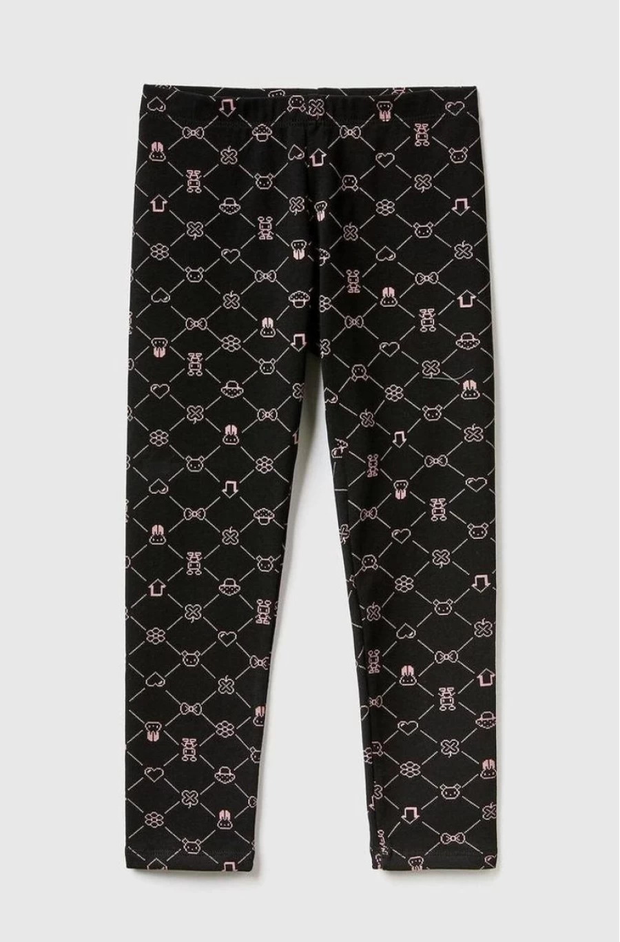Benetton Girls' Gray Patterned Stretch Cotton Leggings