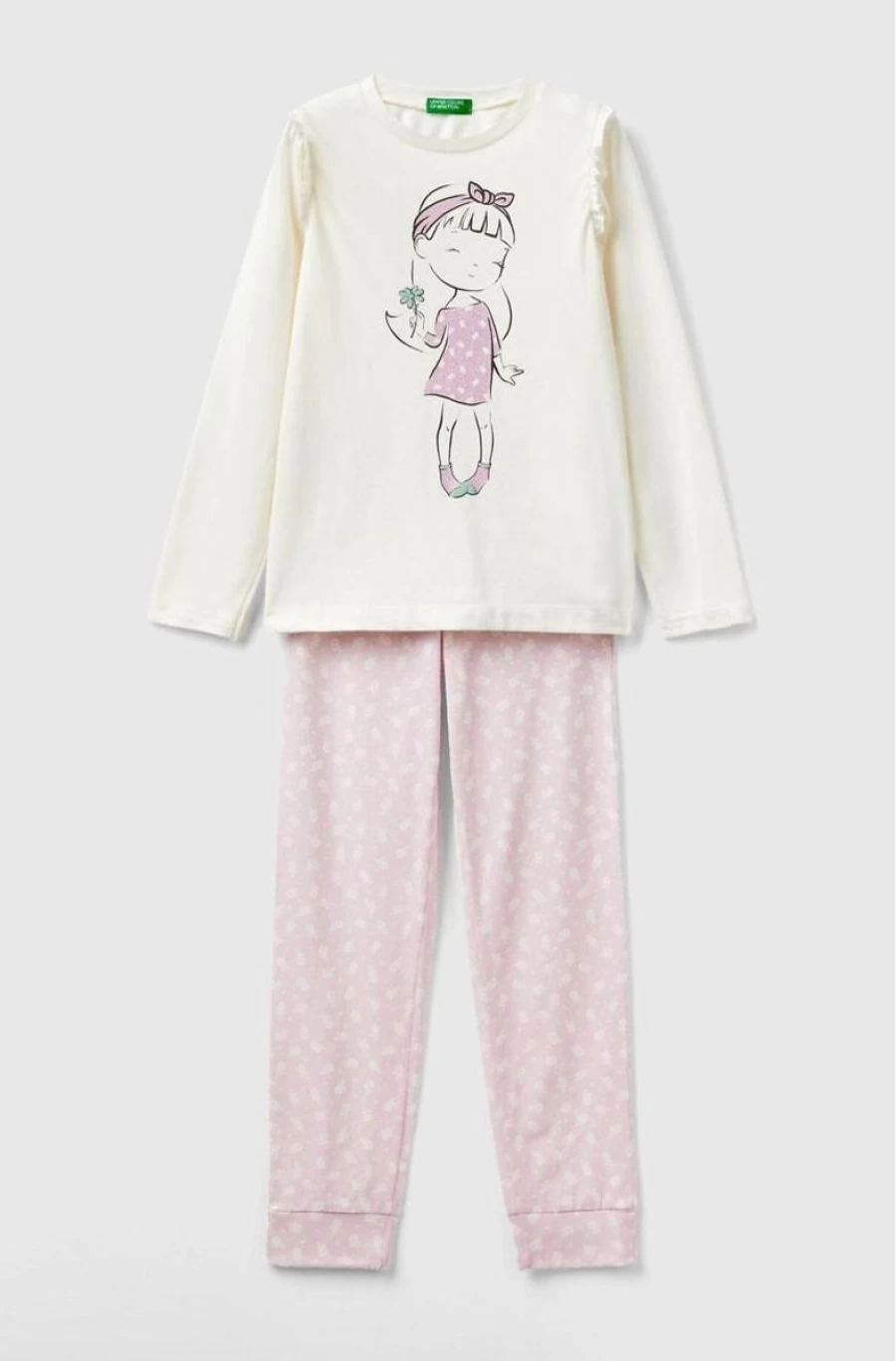 Benetton Girls' Soft Cotton Blend Long Pyjamas for Comfortable Sleep